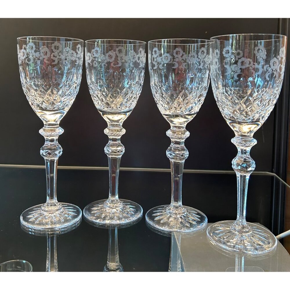 VTG Set Of 4 Rogaska Crystal GALLIA Water Wine Glasses 7.75" Tall Floral Etched